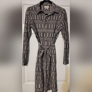 Jude Connally Chocolate and Cream Patterned Long Sleeve Dress